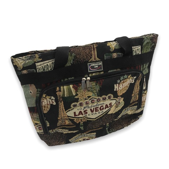 Vintage 90s all over las vegas tourist shoulder Tote Bag pockets - Picture 1 of 4